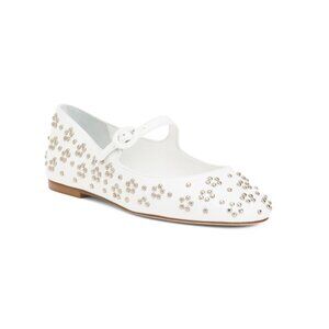 LARROUDE White Handmade In Brazil Leather Blair Studded Ballet Flats